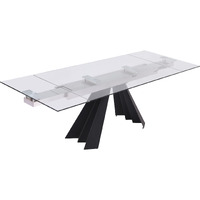 63 Glass And Black Extendable Dining Table With Accordion Metal Base