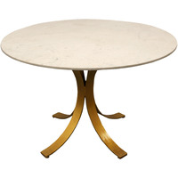 48 Ivory And Brass Rounded Marble And Iron Dining Table