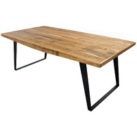 63 Natural And Black Rectangular Solid Wood And Iron Dining Table
