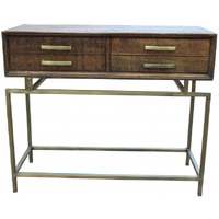 36 Brown And Brass Solid Wood Distressed Frame Console Table With Storage