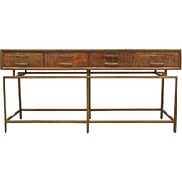 72 Brown And Brass Solid Wood Distressed Frame Console Table With Storage