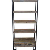 71 Rustic Distressed Solid Wood Oak And Black Four Tier Etagere Bookcase