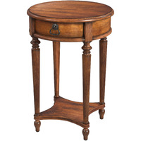 26 Antique Cherry Solid And Manufactured Wood Round End Table With Drawer And Shelf