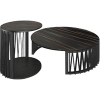 35 Black Marble And Solid Wood Round Nested Coffee Tables