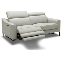 60 Grey Genuine Leather And Black Power Reclining Love Seat With Usb