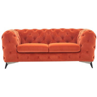 74 Orange Tufted Velvet And Black Chesterfield Love Seat
