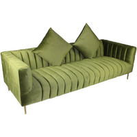 90 Moss Green Velvet And Gold Sofa With Two Toss Pillows