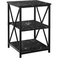 26 Black Faux Marble End Table With Two Shelves