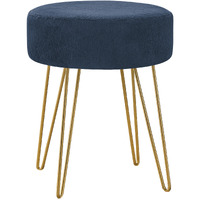 14 Blue Velvet And Gold Round Ottoman