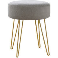 14 Gray Velvet And Gold Round Ottoman