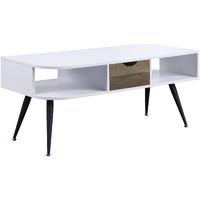 44 Black And White Melamine Veneer And Metal Rectangular Coffee Table With Drawer And Shelf
