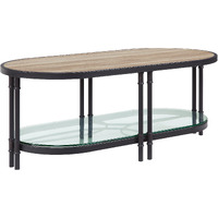 47 Sandy Black And Oak Paper Veneer And Metal Oval Coffee Table With Shelf