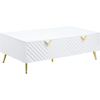20 White Manufactured Wood And Metal Rectangular Coffee Table With Four Drawers
