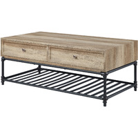 47 Sandy Black And Oak Paper Veneer And Metal Rectangular Coffee Table With Two Drawers And Shelf