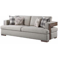 92 Fabric Linen And Brown Sofa With Four Toss Pillows