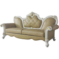 93 Butterscotch Faux Leather And Pearl Sofa With Five Toss Pillows