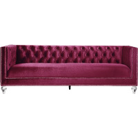 89 Burgundy Velvet And Black Sofa With Two Toss Pillows