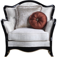 43 Beige Fabric And Black Tufted Arm Chair