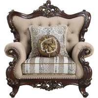 48 Light Brown Linen And Cherry Floral Arm Chair