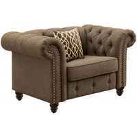 45 Brown Linen And Black Tufted Chesterfield Chair