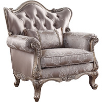 45 Champagne Fabric Floral Tufted Arm Chair