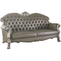 96 Vintage Bone Faux Leather And White Sofa With Five Toss Pillows