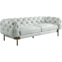 96 Vintage White Top Grain Leather And Gold Sofa