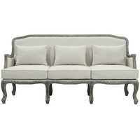 76 Cream Linen And Brown Sofa
