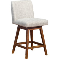 26 Beige And Brown Solid Wood Swivel Bar Height Bar Chair With Footrest