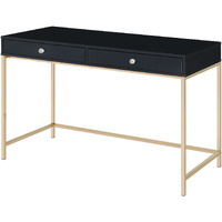 47 Black And Gold Wood Writing Desk With Two Drawers