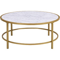 36 White And Gold Faux Marble Round Coffee Table