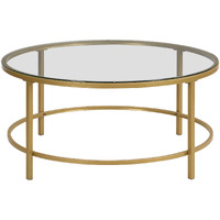 36 Gold And Clear Glass Round Coffee Table