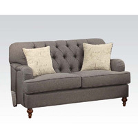 61 Dark Gray And Brown Linen Curved Love Seat And Toss Pillows
