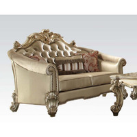 67 Bone And Gold Faux Leather Love Seat And Toss Pillows