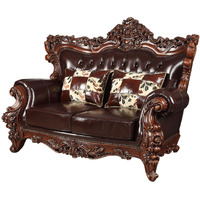 71 Espresso And Brown Faux Leather Curved Love Seat