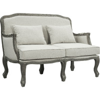 56 Cream And Gray Linen Love Seat And Toss Pillows