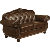 70 Espresso Faux Leather And Black Nailhead Love Seat