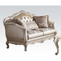 63 Rose Gold And Pearl Faux Leather Curved Love Seat And Toss Pillows