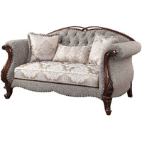 72 Beige And Dark Brown Linen Love Seat And Toss Pillows