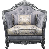 43 Light Gray Fabric And Platinum Floral Tufted Arm Chair