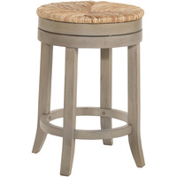 24 Natural And Gray Swivel Backless Counter Height Bar Chair With Footrest