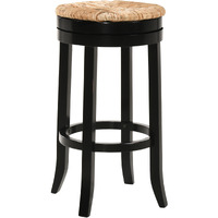 30 Natural And Black Swivel Backless Bar Height Chair With Footrest