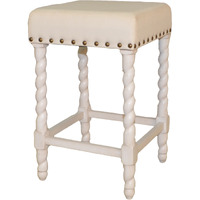 24 Cream And White Backless Counter Height Bar Chair With Footrest