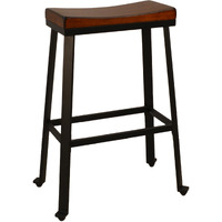 30 Chestnut And Black Steel Backless Bar Height Chair With Footrest