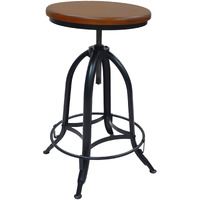 30 Chestnut And Black Swivel Backless Adjustable Height Bar Chair With Footrest