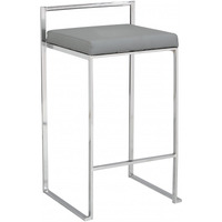 35 Gray Faux Leather And Steel Low Back Bar Height Chair With Footrest
