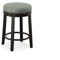 Set Of Two 24 Gray And Espresso Faux Leather And Solid Wood Swivel Backless Counter Height Bar Chairs With Footrest