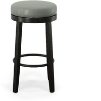 Set Of Two 30 Gray And Espresso Faux Leather And Solid Wood Swivel Backless Bar Height Bar Chairs With Footrest