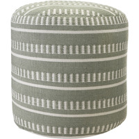 20 Green Polyester Round Striped Indoor Outdoor Pouf Ottoman