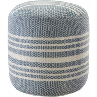 20 Blue Polyester Round Striped Indoor Outdoor Pouf Ottoman